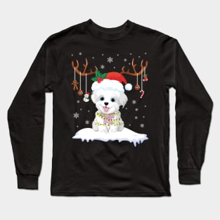 Morkie Reindeer Santa Noel Costume DancE On Snow Merry Xmas Long Sleeve T-Shirt